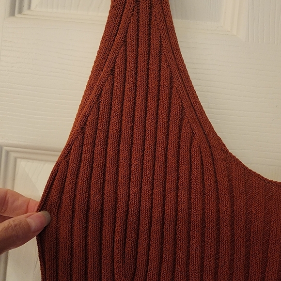 VINCE Rib Tie Back Cotton Blend Sweater Tank Top In Rust Amber Size L - Picture 8 of 14